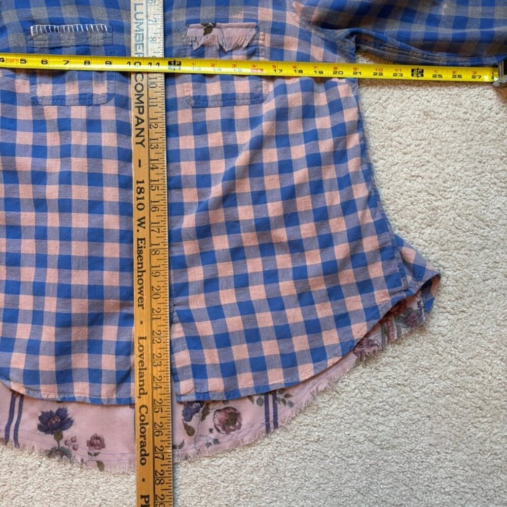 Upcycled reimagined Boho Bleached Mixed Media flannel shirt - Picture 5 of 7